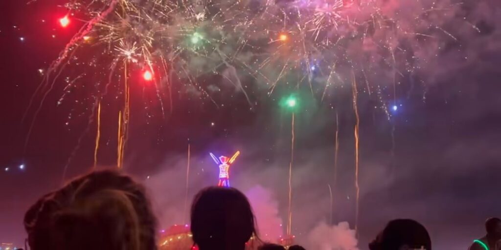 The Burning Man 2025 Fireworks show and burning of effigy
