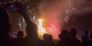 Burning Man 2025 Festival. Burning down the Effigy