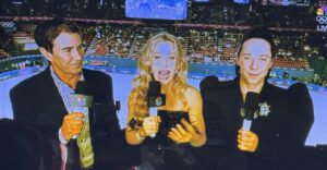 former skaters Tara Lipinski and Johnny Weir are hosts at the Olympics.